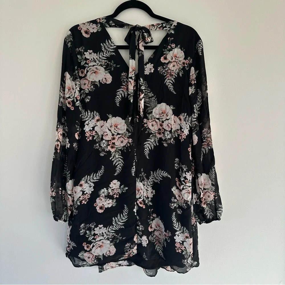 BCBGeneration Shift Dress Black with Pink Floral Size Medium - Picture 2 of 3